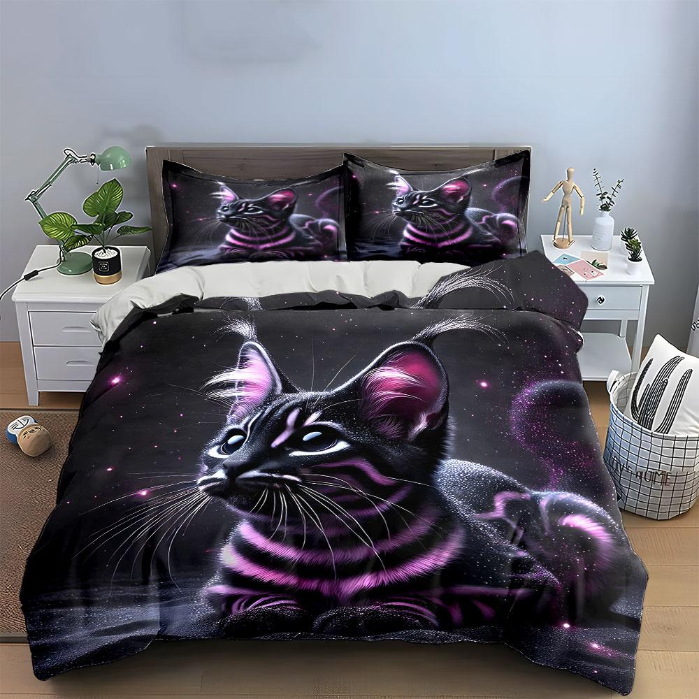 Glowing Cat Themed Gift Set Multiple Sizes Kid'S And Adults' Bedroom Exquisite 3Pc Bedding Set, Gift