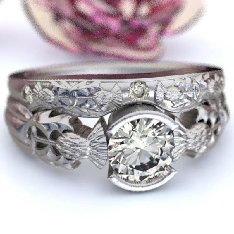 Huajie 2Pcs/set Silver Carved Blue Zircon Charming Women s Rings Sets Banquet Wedding Tail Ring  Trend 7