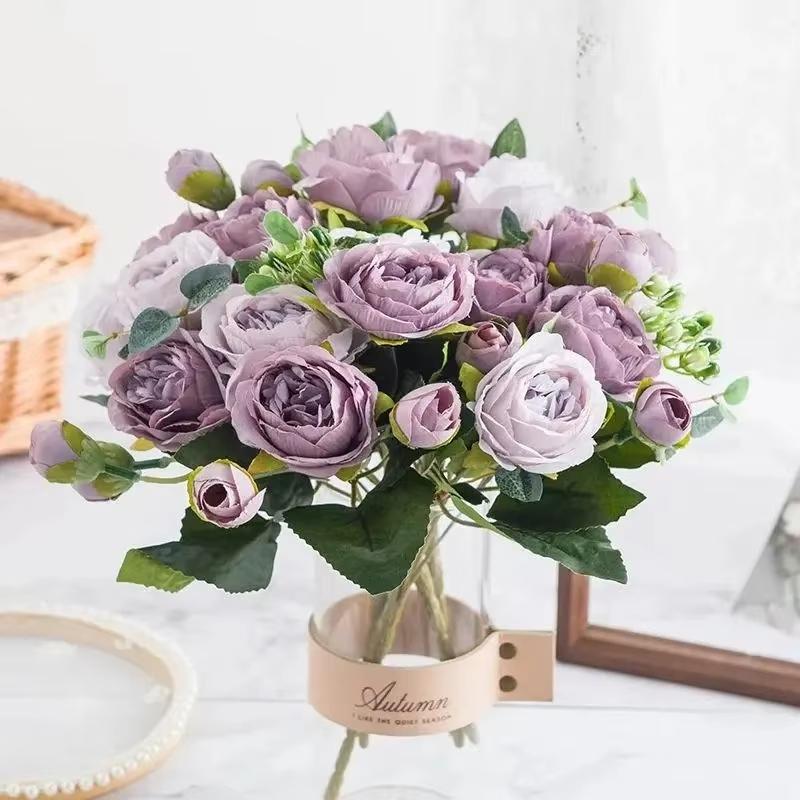Silk Rose Artificial Flowers Peony Outdoor Garden Wedding Wreath Bridal Bouquet Valentine's Decora Home Room Table Gift box Prop