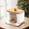 Storage Box with Bamboo Lid Dustproof Moisture Resistant Clear Acrylic Container Cotton Swabs Dental Floss Jewelry Organizer