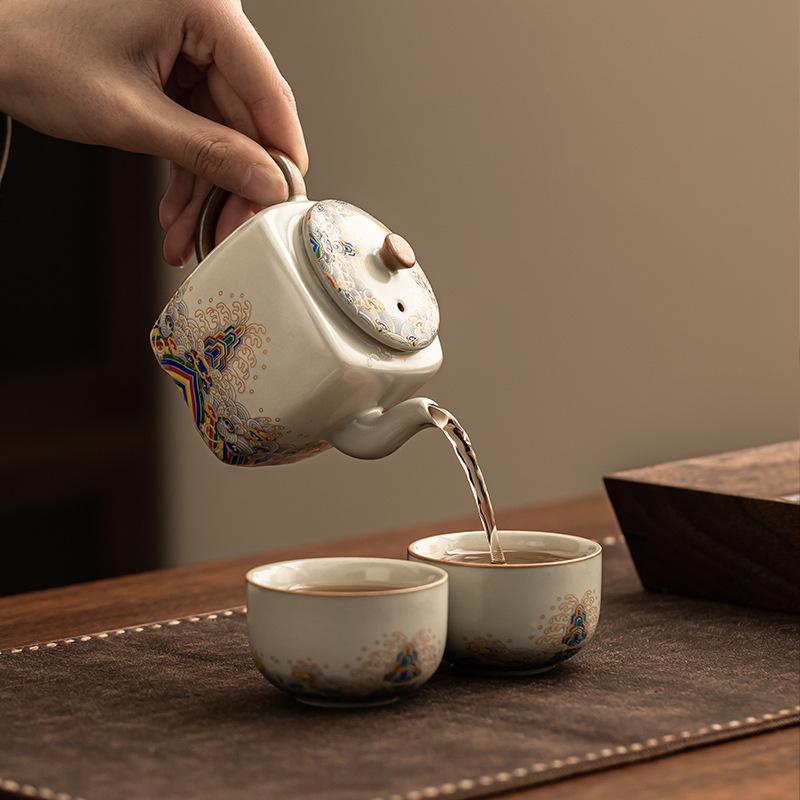 Ru Kiln Square Pot Can Be Raised Open Ceramic Office Light Luxury Handmade Tea Brewer Kung Fu Tea Set High-end Single Teapot