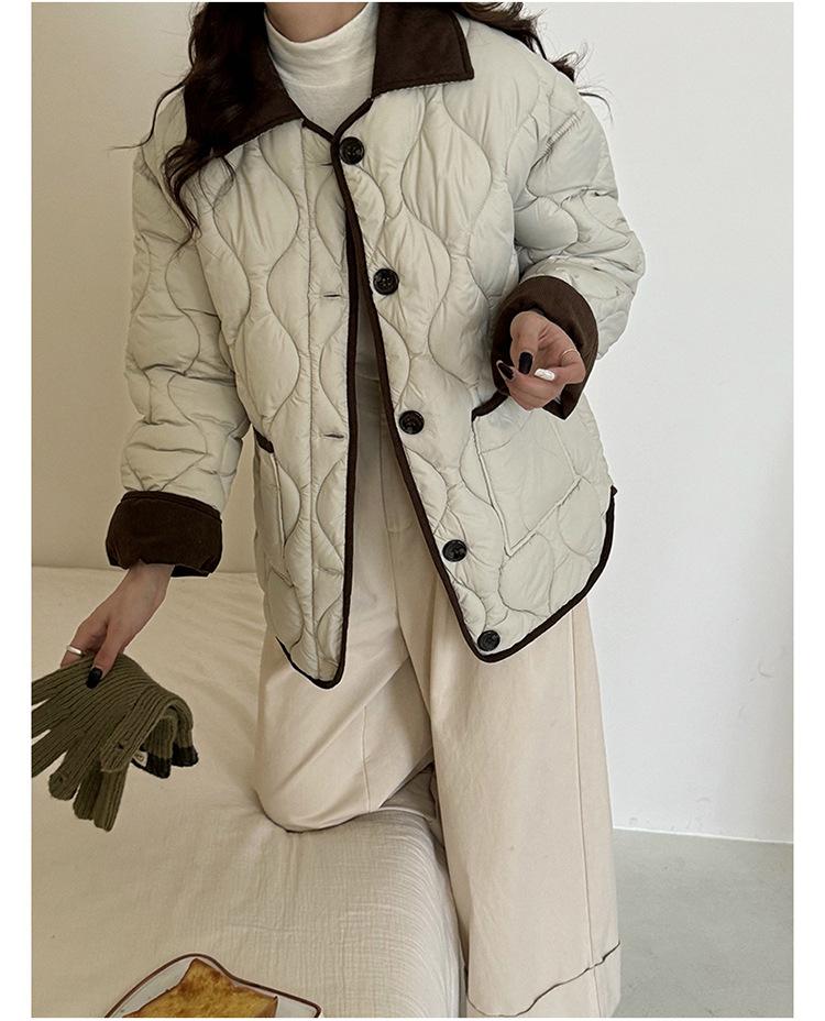 Contrast Color Thin Light Lapel Warm Short Loose Autumn Jacket
