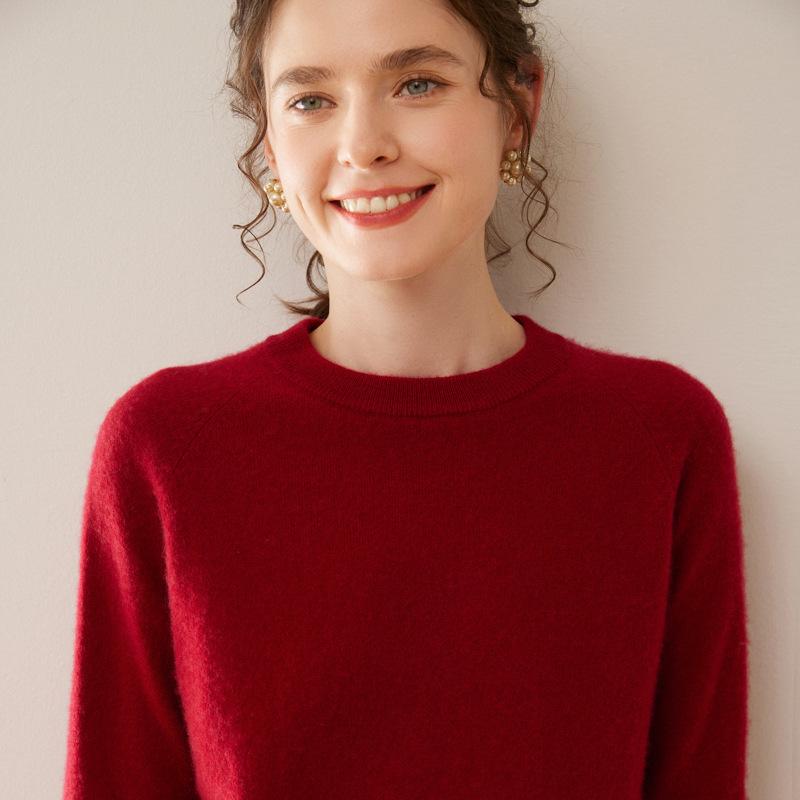 Women's Cashmere Round Neck Sweater - Solid Color Pullover for Autumn/Winter