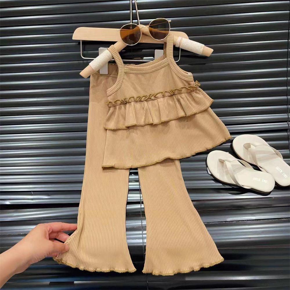 

Girls Ice Silk Two-Piece Summer Set: Flared Pants & Sling Dress 90 cm