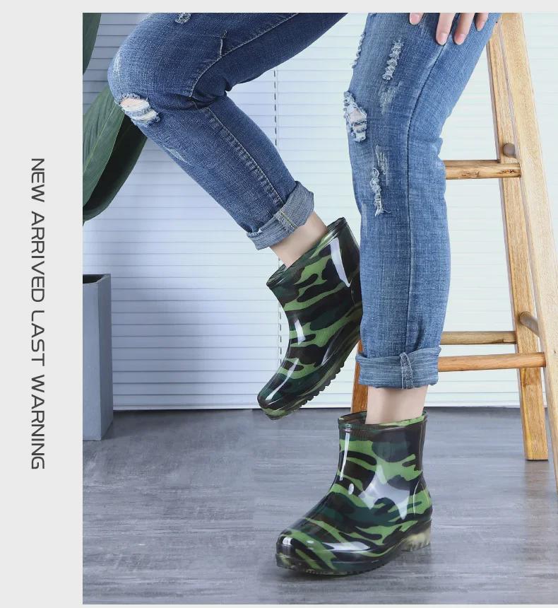 Men's Camouflage Waterproof Rain Boots with Velvet Lining - High/Mid/Short-Top Rubber Shoes for Construction, Kitchen, and Fishing