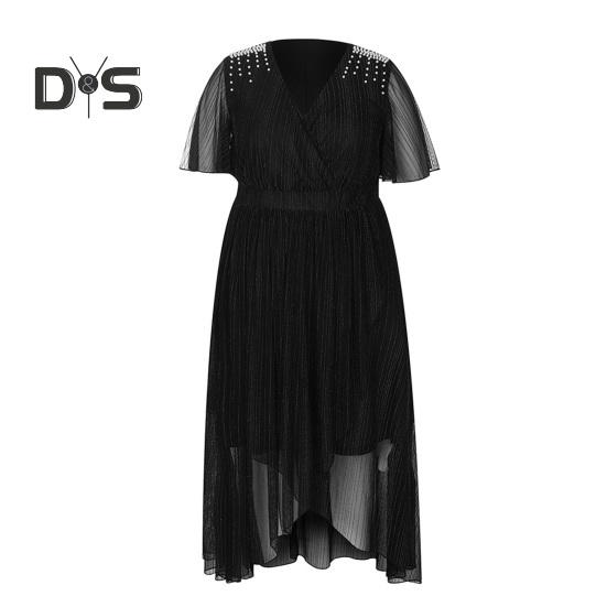 

Женское платье больших размеров с V-образным вырезом, коротким рукавом, эластичным поясом и струящимся подолом, однотонное повседневное вечернее платье средней длины XXXXXL чёрный