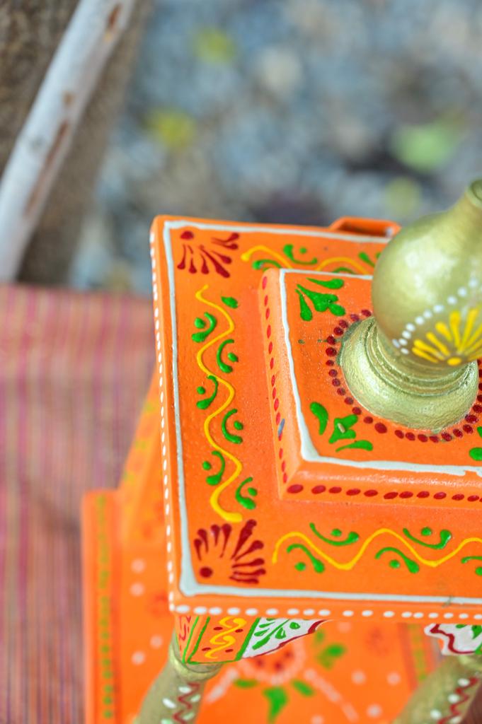 Embossed Painted Wood Mandir Antique Finish Wall Shrine