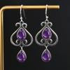 Silver Earrings Fashion Ethnic Pear Shape 6X9MM Natural Amethyst Earrings Wedding Party Wholesale Anniversary Gifts