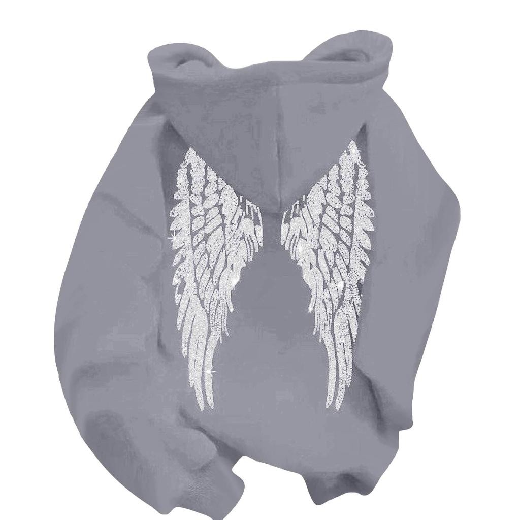 Women's Casual Pullover Hoodie Long Sleeve Sweatshirt Lightweight Soft Fabric Comfortable Fit with Wing Pattern on Back