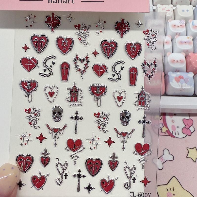 

Cyan Sea Y2K Nail Art Stickers: Sweet, Cool, Spicy Designs with Heart and Cross Metal Adhesives