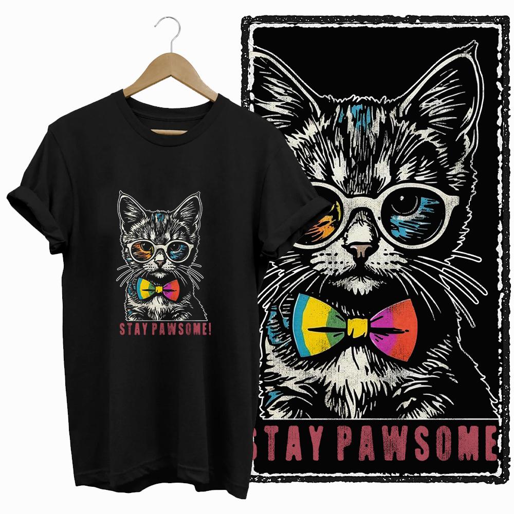 COOLMIND CAT Print  BLACK Short Seleve 100% Cotton Exclusive Graphic Women T Shirt Big Size O-neck Cotton Cat Lover Women Tshirt