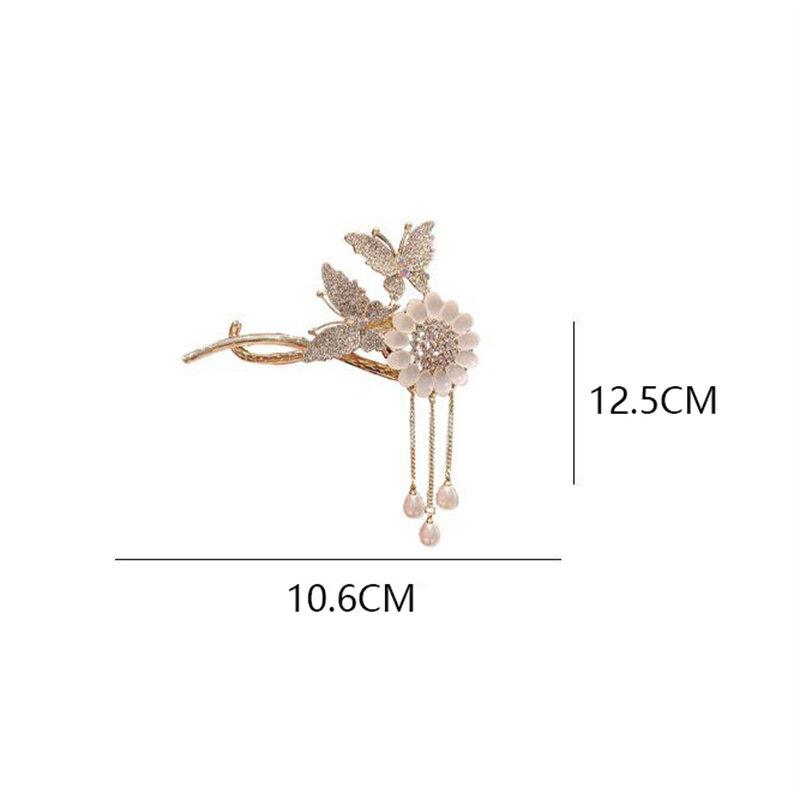 Haarspangen mit Sonnenblumen-Quaste, modische Haarklammer, elegante funkelnde Quaste, Schmetterlings-Haarspange, Clip-Zubehör