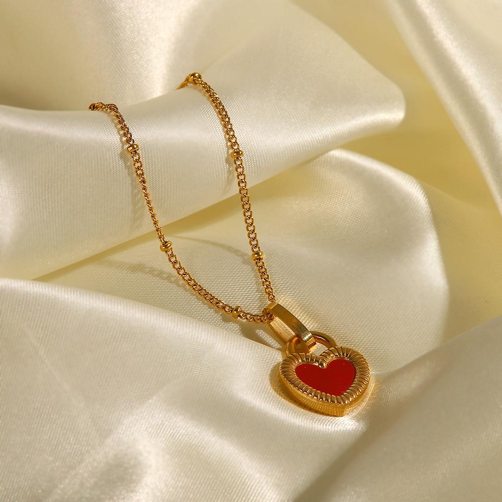 Youthway Double Sided Heart Necklace Stainless Steel Golden 18 K Pvd Choker Women Necklace Waterproof Accessories Gift