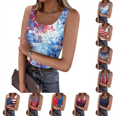 Women's Summer Fashionable Casual Independence Day Printed Round Neck Sleeveless Top Fitted Vest
