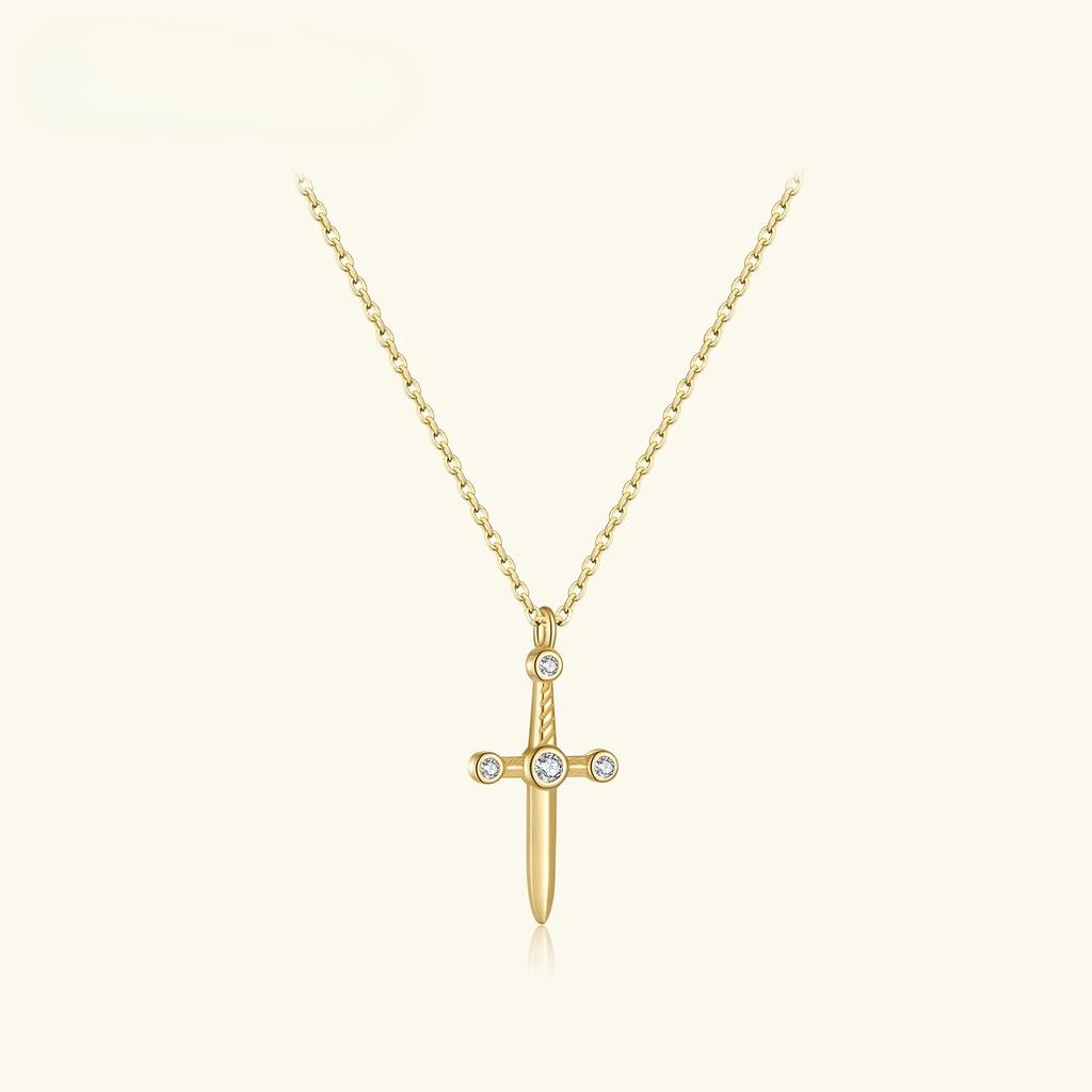 Neuer Sterling Silber Gold Schwert Kleiner Anhänger Lange Kette Halskette Schlicht Hochzeit Rock Punk Dünner Schmuck Geschenk