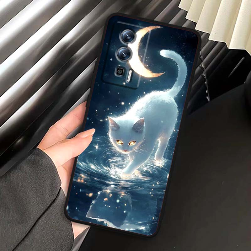 Cartoon Cat Cute For Xiaomi Redmi 12 13C 12C 13 10C 9T A2 9A 9C 7A Note 10S 8T 10 9 8 Pro 4G 5G Black Phone Case