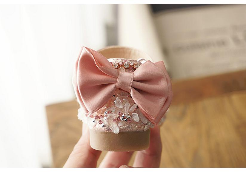Girls' Korean Rhinestone Bow Half Sandals - Spring/Summer Soft Sole Princess Shoes