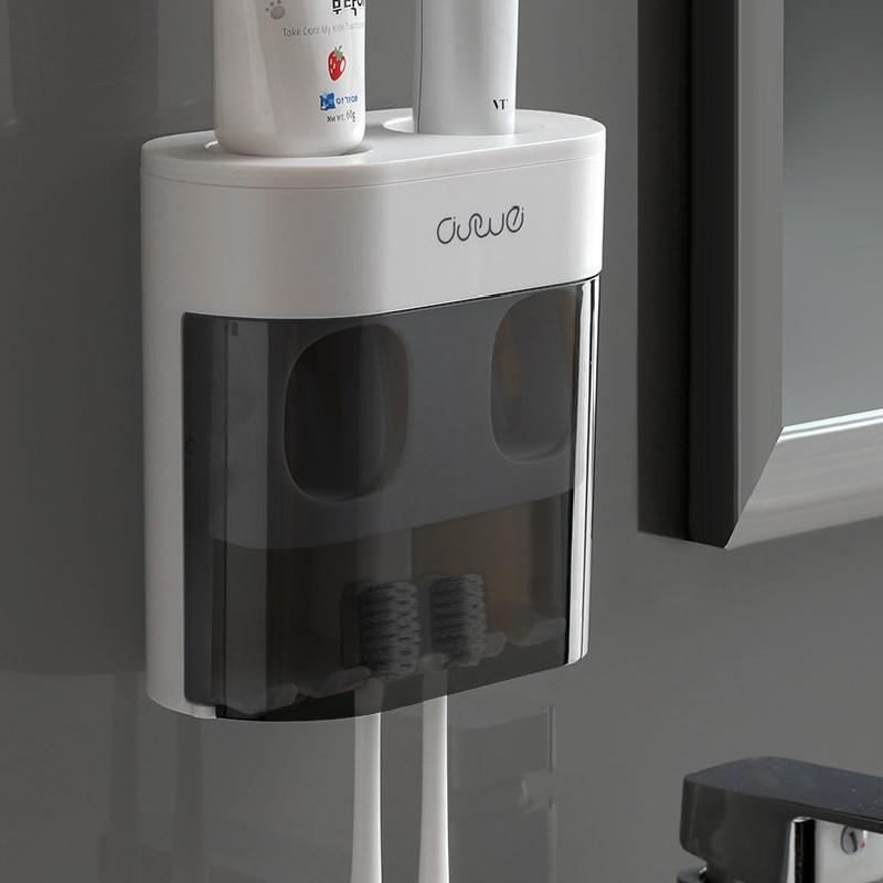 Wall Mounted Toothpaste And Toothbrush Holder With Magnetic Closing Function For Convenient Oral Care
