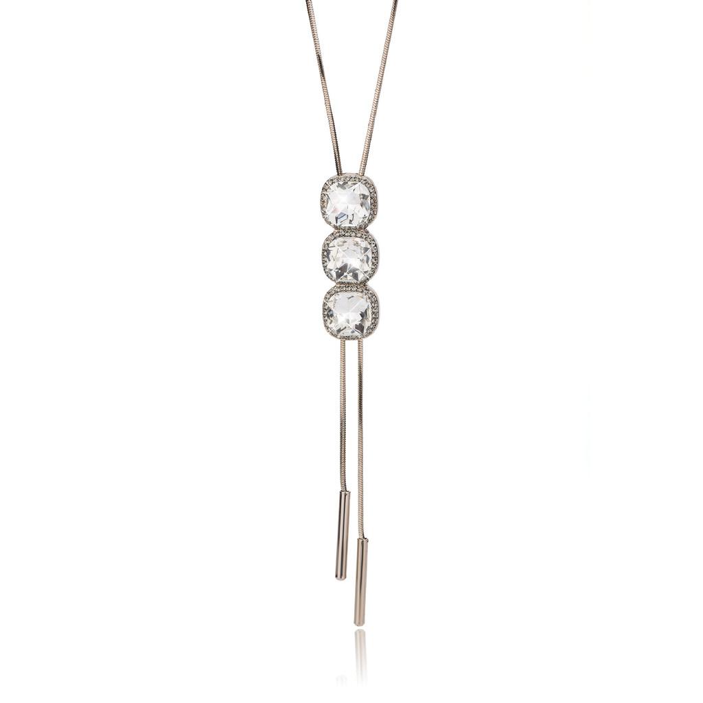 Long Allpurpose Beautiful Necklace For Women In Geometric Style With Sparkling Crystal Pendant