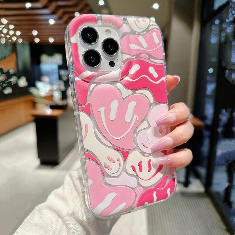 Minimalist Pink Heart-shaped Smile Phone Case for Samsung Galaxy A55 A15 A53 A52 A14 A54 S24 S23 Ultra S22 Plus S21 S20 FE Cover