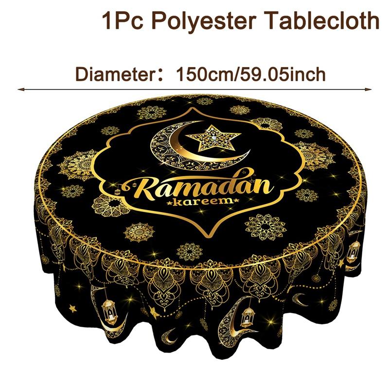 Toalha de Mesa Redonda do Ramadã Capa de Mesa Decoração de Ramadã para Casa Ramadã Kareem Festa Islâmica Muçulmana Presente de Eid Al-Fitr