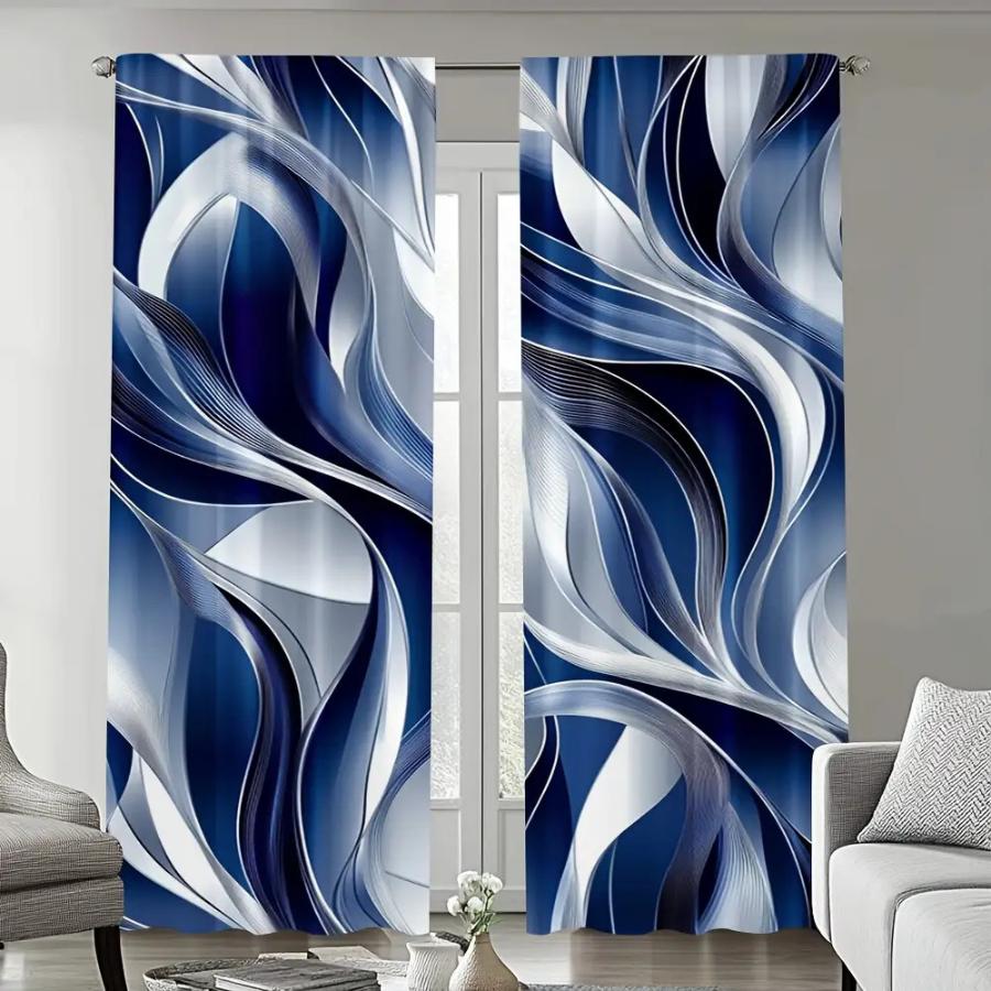 Digital Printed Curtains, Blue Ocean Flowing Charm Pattern, Stylish Window Treatment for Living Room Bedroom Decor