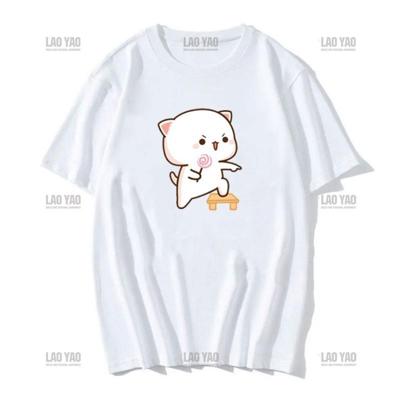 Lovely Peaches and Ash Ash T Shirt Szary Przyznaj się do błędu T-shirt Super słodki brzoskwiniowy kot kreskówka para nadruk T-shirt Unisex Unisex Topy Unisex