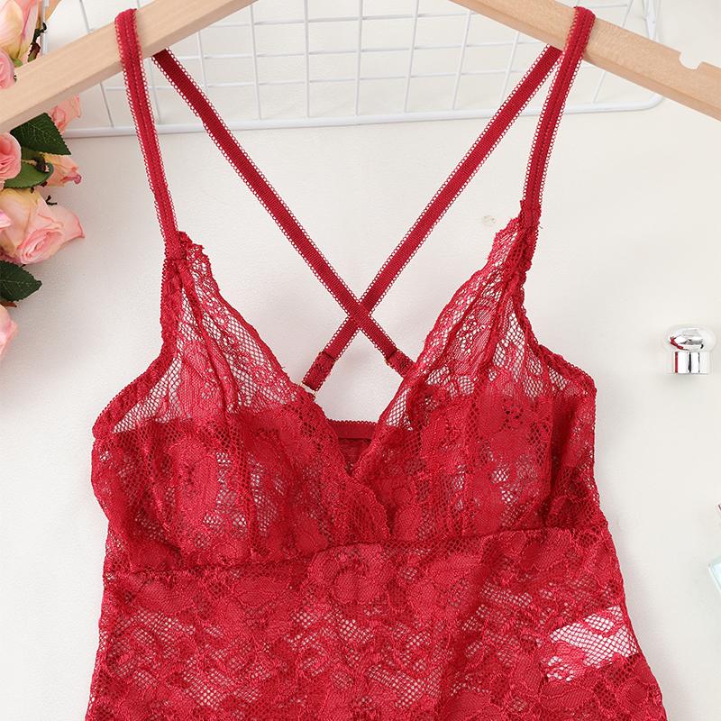 Women's Hollow Crotchless Bodysuit Slim Fit Mesh Lace Jumpsuit Bodysuit Summer Sexy Club Outfits Sleepwear Dress Women Lingerie