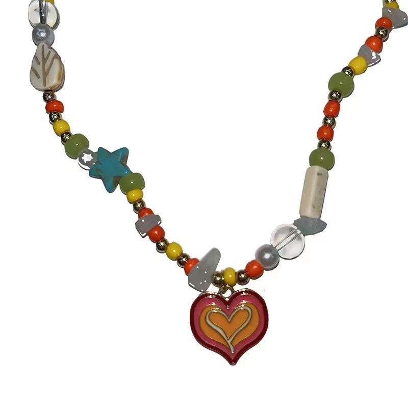 

Rainbow love beaded necklace female niche sweet cool babes new popular personalized accessories collarbone chain