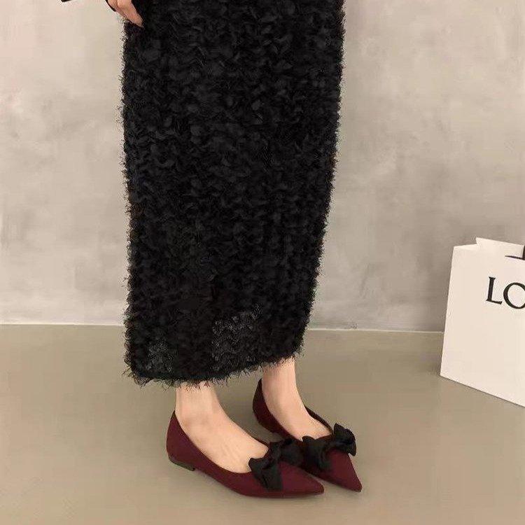 [Youshilai] Pointed Bow Temperament Single Shoe Women's 2025 Winter New Shallow Mouth Casual Versatile One Pedal