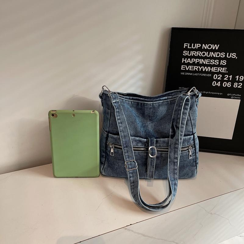 Fashi Denim Solid Color Zipper Crossbody Bags 2026 hot sale Buckle Commuting Bags for Women Autumn Versatile Shoulder Bag