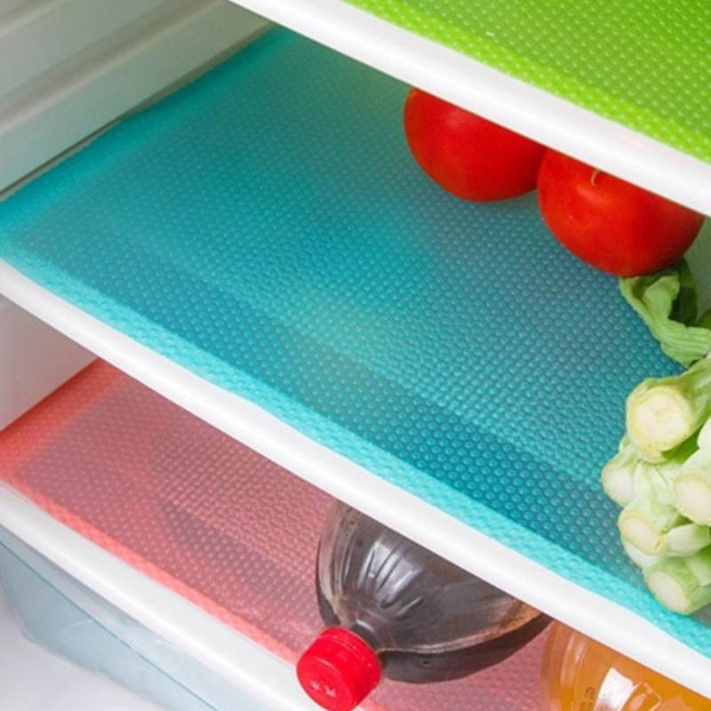 4Pieces Customizable Mat AntiSlip Refrigerator Shelf Liner Pad EVA Kitchen Cabinet Mats Easy to Clean and Waterproof