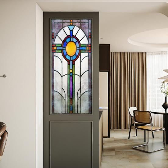 Stained Glass Window Privacy Film Vintage Decorative Frosted Static Cling Waterproof PVC Reusable UV Sun Blocking Glass Sticker Cover