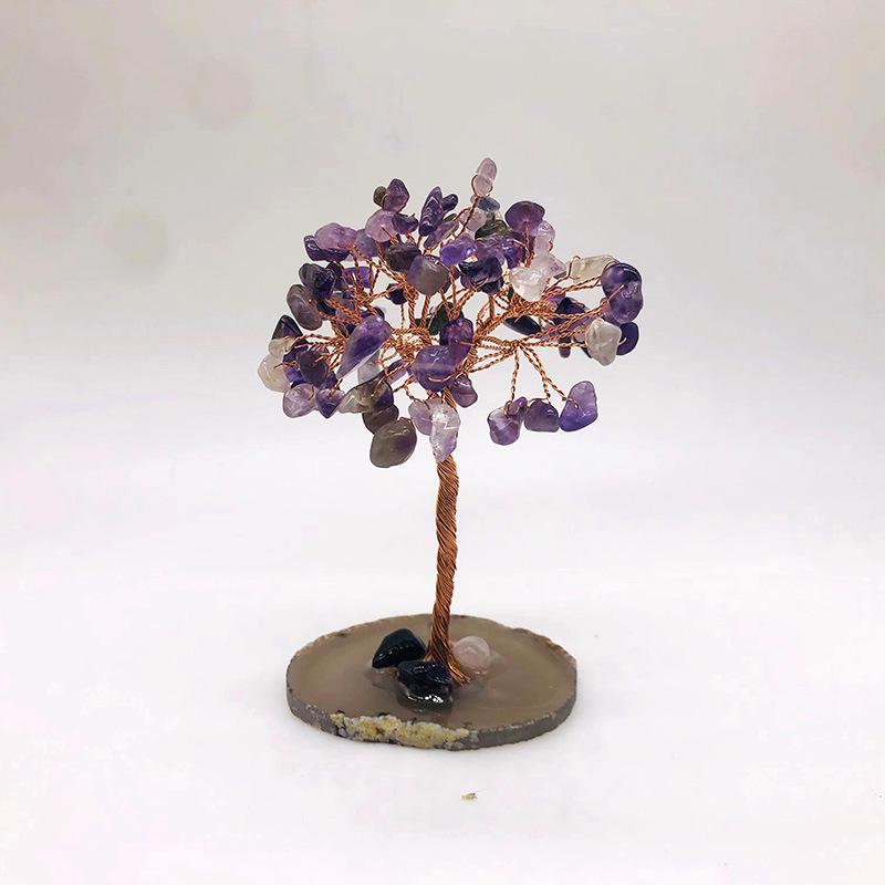 Natural Agate Slice Tree of Life: Seven-Color Crystal Money Tree Ornament