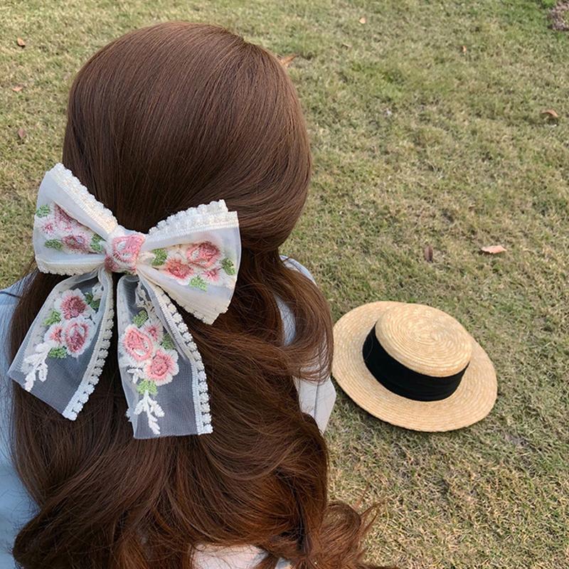 Embroidery Hair Bows Lace Big Bows Hair Clip Women Elegant Spring Clip Spring Summer Hair Accessories Women Barrettes