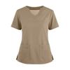 Women's Short Sleeved Solid Color V-neck Buttonable Side Slit Top T-shirt