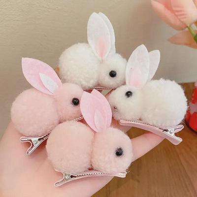 Adorable 3D Rabbit Plush Hairpin for Girls - Gentle On Hair, Perfect for Autumn & Winter Bangs