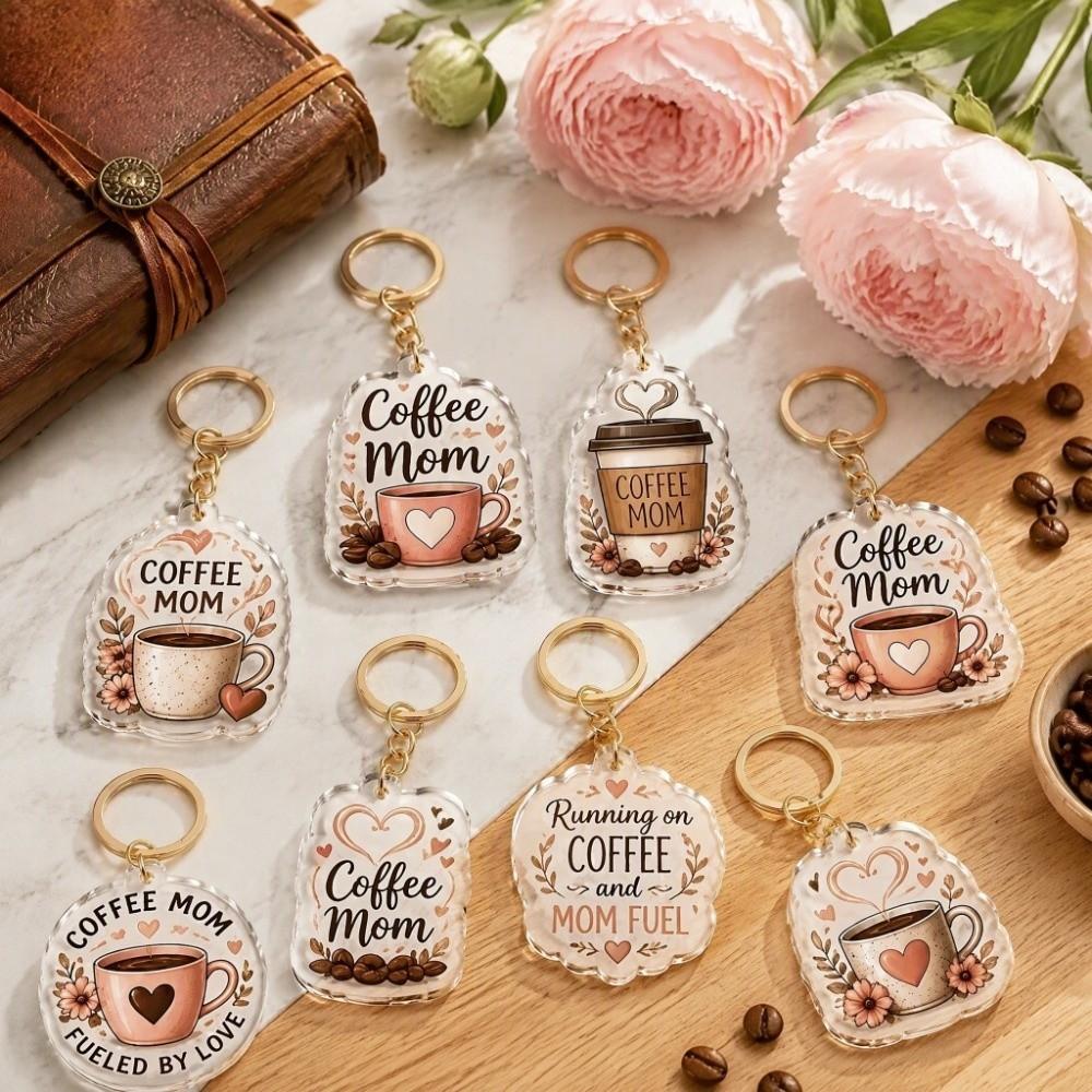 8pcs Colorful Mini Key Chains Acrylic Bag Charm Key Ring New 2D Flat Acrylic Keychain Set Gift