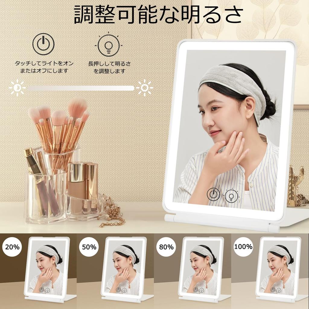 ANWALE Tisch-Schminkspiegel mit LED-Beleuchtung, 3-fach vergrößernd, stufenlos einstellbare Helligkeit, kompakter Aufbewahrungsspiegel, 3-farbiges Licht, Spiegel, faltbar, Spiegel,