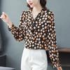 Lace Up Chiffon Shirt Women's New Korean Long Sleeve Print Ribbon Bottoming Top Scarf Collar Blouse M-4XL