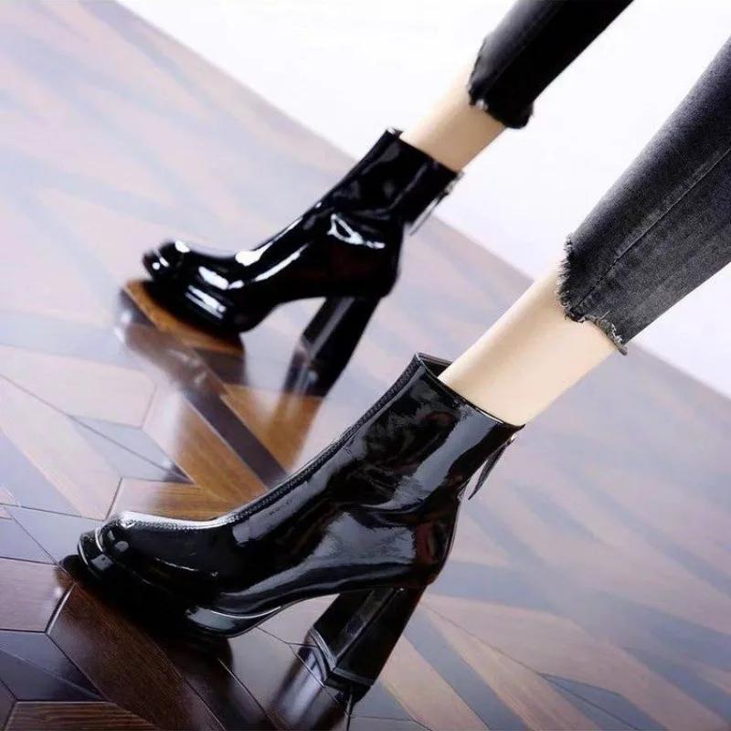 

Мода 2024 года, новые осенне-зимние ботильоны, женские ботинки на высоком каблуке, модные короткие ботинки на толстом каблуке, квадратная обувь, модные черные ботинки 37 чёрный