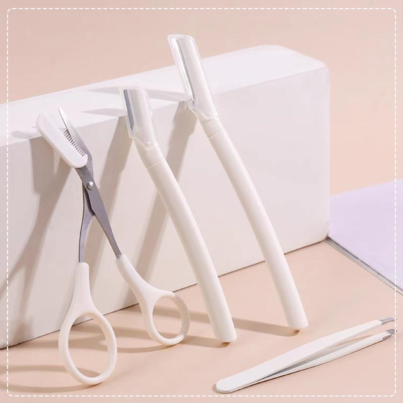 Beginner Safety Eyebrow Grooming Kit with Comb, Scissors, and Tapered Blade for Precision Trimming