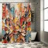 Bunter Abstrakter Duschvorhang Heimdeko Duschvorleger für Badezimmerzubehör Set in Weiß Wannenumrandung Ton-in-Ton Hell