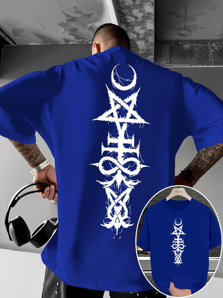 Men's 100% Cotton Casual Short Sleeve T-Shirt Cotton Clothes Featuring A Design of Celestial Bodies and Geographical Patterns