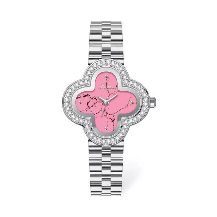 9758 Vierblättriges Kleeblatt Stahlarmband Uhrenarmband Damenuhr