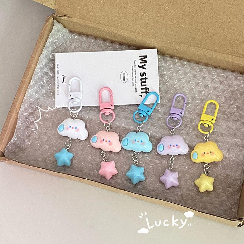 Llavero de Nube Estrella Colorida Lindo de Dibujos Animados Llavero de Pentagrama Para Funda de Auriculares Bolso Encanto Colgante Llavero Joyería Regalos