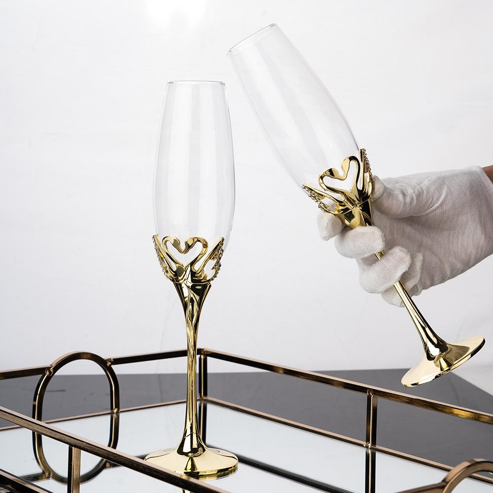 Luxuriöses Schwanenkristallglas Retro Diamant Weinglas Hochzeits-Champagnerglas mit Geschenkbox Toast-Champagnerflöten