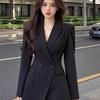 Black Slim Fit Mid-Length French Suit Jacket - Spring & Autumn Korean Style Fashion