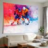 Ice Hockey Sports Tapestry, Abstract Art Style Player Print, Colorful Wall Hanging For Man Cave & Sports Themed Room Decor
