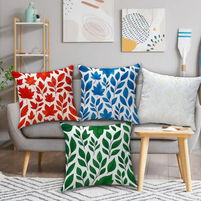 Colorful Leaf Pillow Covers, Red Blue Green Botanical Art Decorative Throw Pillow Cases, Nature Home Decor Cushion Covers 4Pcs